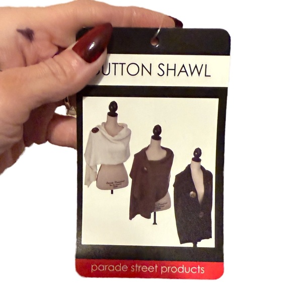 Knit Wrap Shawl with Wooden Buttons Black or White NWT - Picture 5 of 8